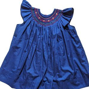 Hand Smocked Navy and Red Strawberry Summer Dress 3T/4T